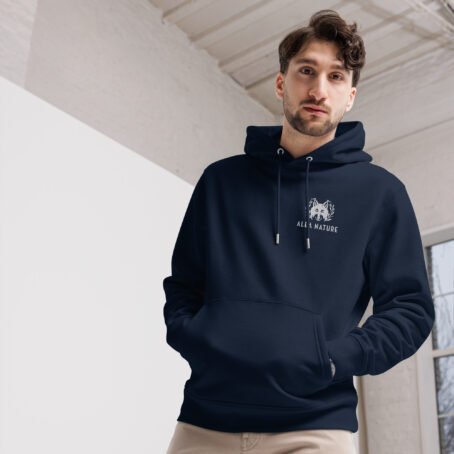 Sweat à capuche foncé broderie blanche écologique – Image 2